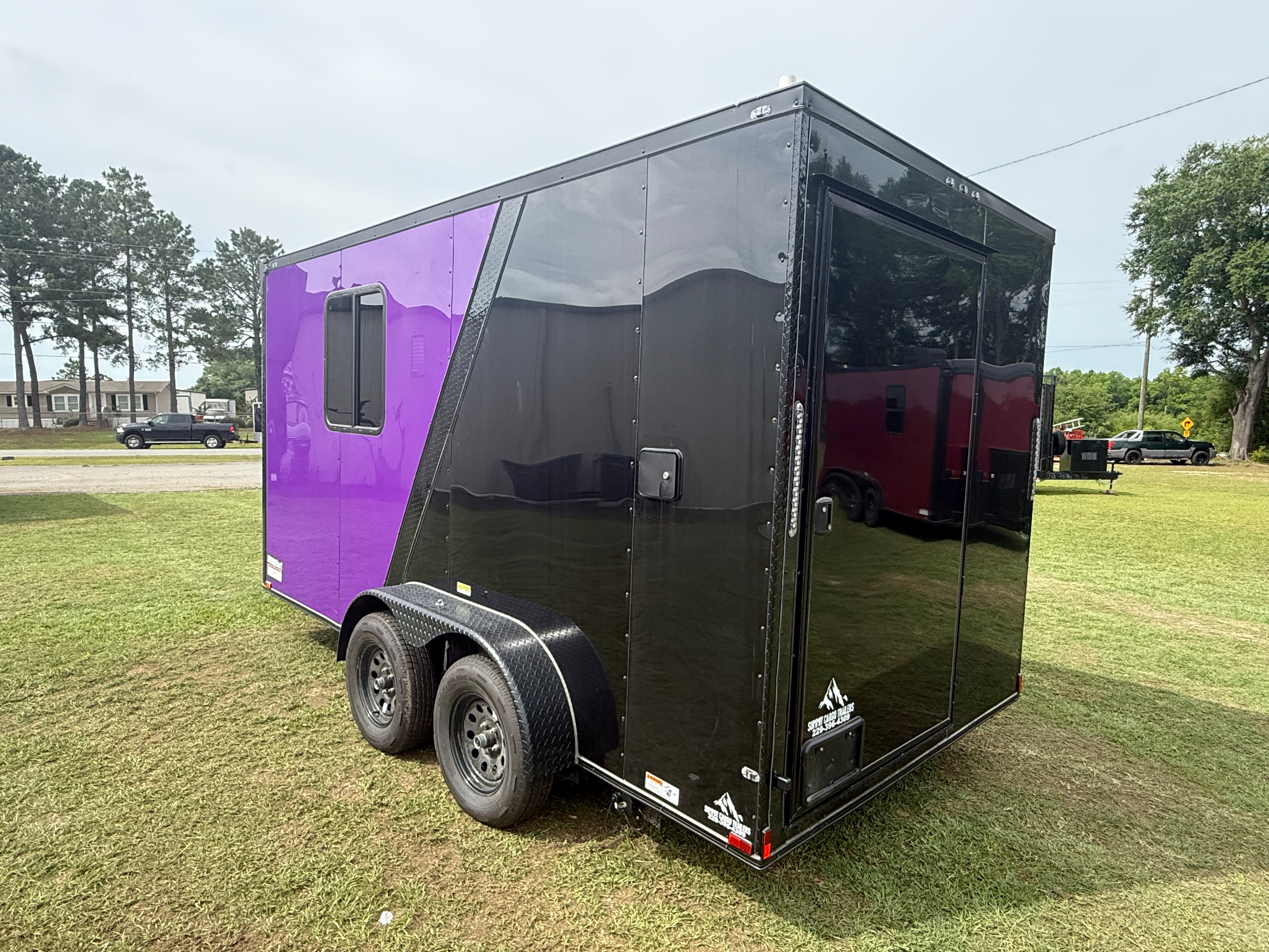 7X14TA Purple Black Grooming Trailer with Bathroom