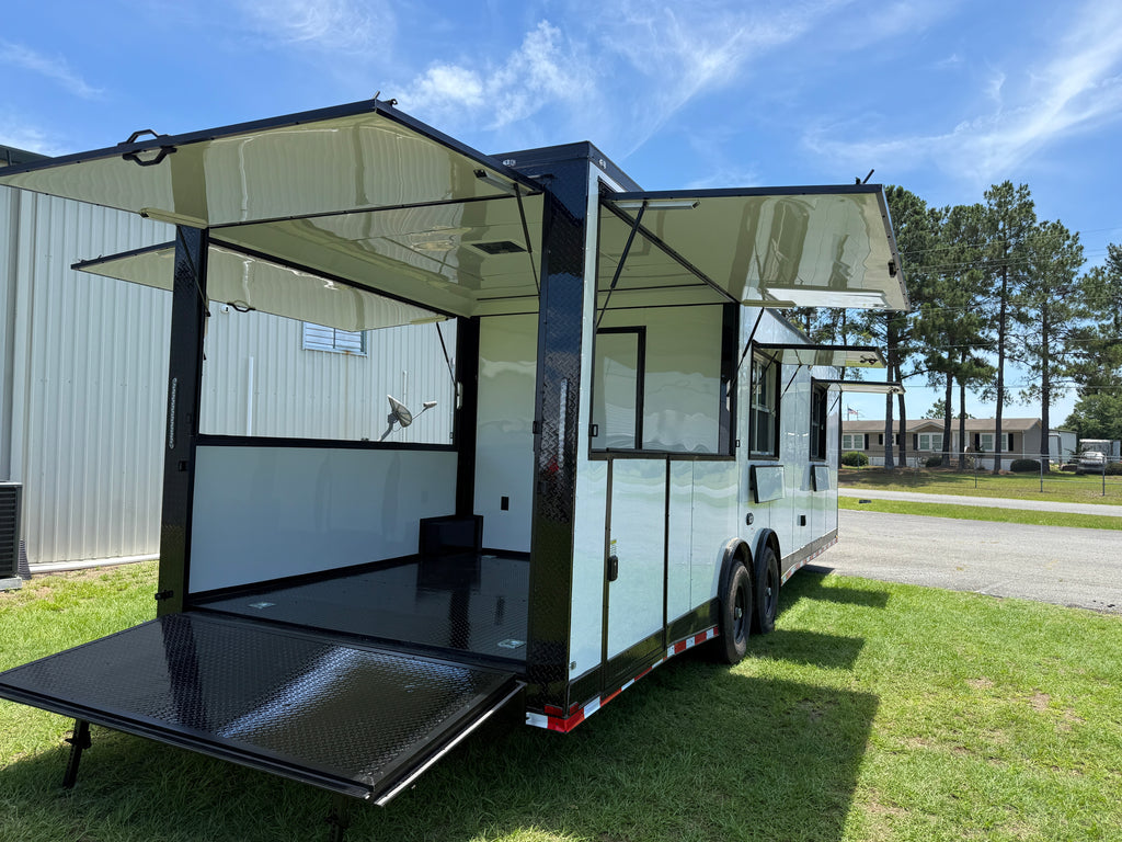 8.5X30TA White Concession Gullwing Porch Trailer
