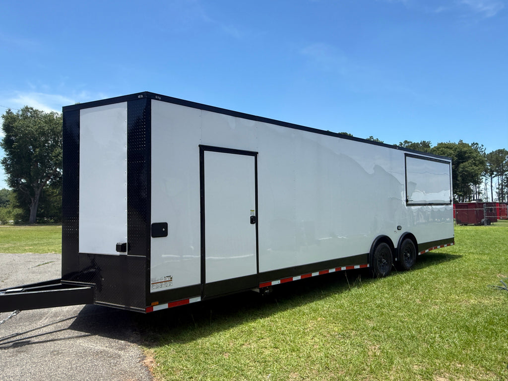 8.5X30TA White Concession Gullwing Porch Trailer