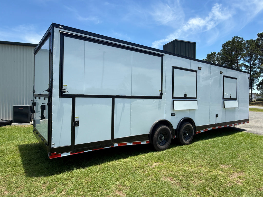 8.5X30TA White Concession Gullwing Porch Trailer