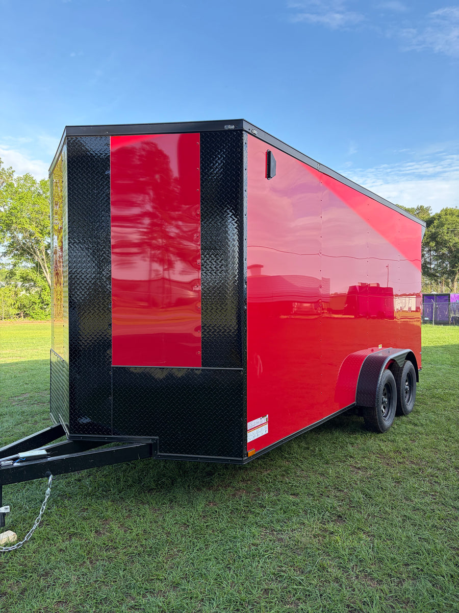 Red 2026 Titanium 7x16 enclosed cargo trailer