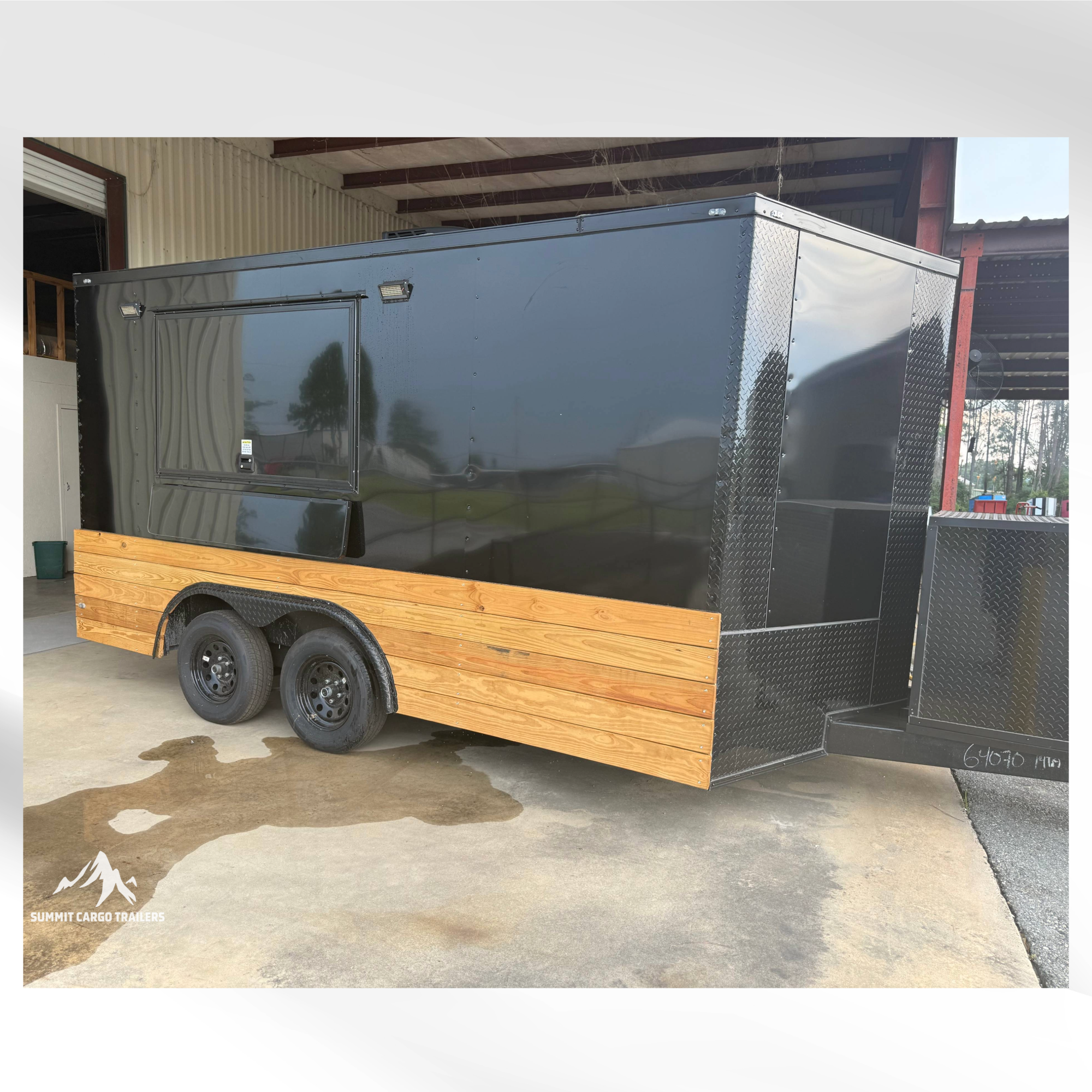 8.5x14TA Black & Wood Siding Coffee Trailer