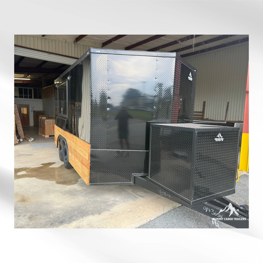 8.5x14TA Black & Wood Siding Coffee Trailer