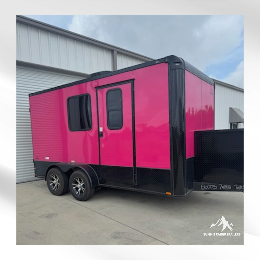 7X14TA Pink Pet Grooming Trailer