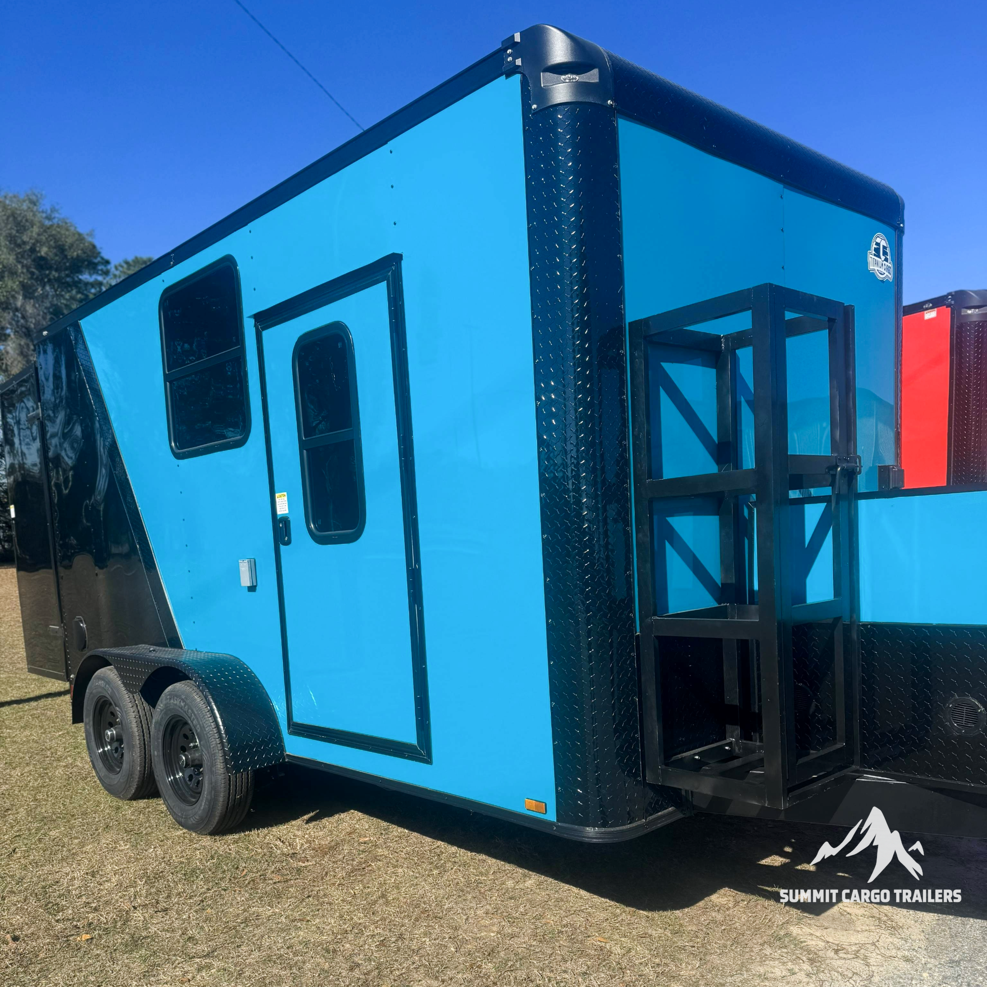 7X14TA Water Blue & Black Pet Grooming Trailer