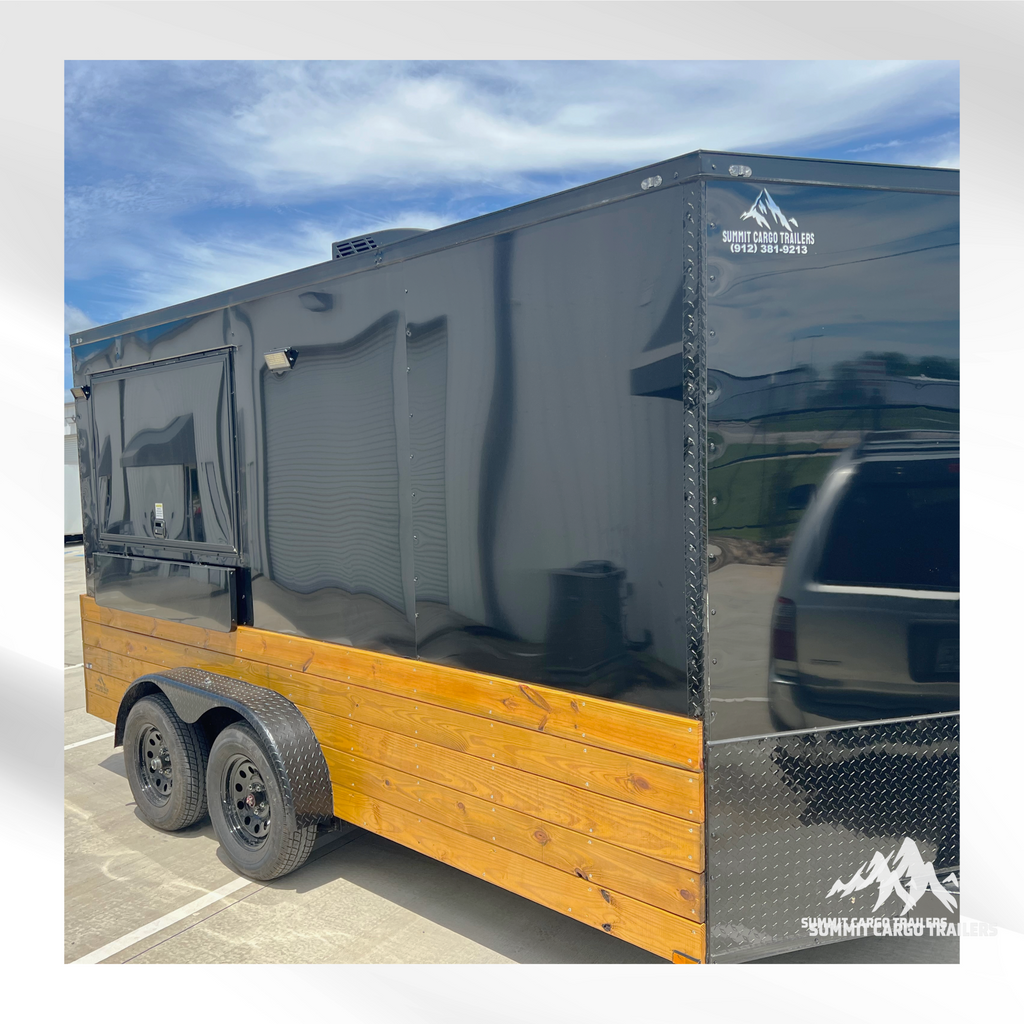 7X14TA Black & Wood Siding Concession Trailer