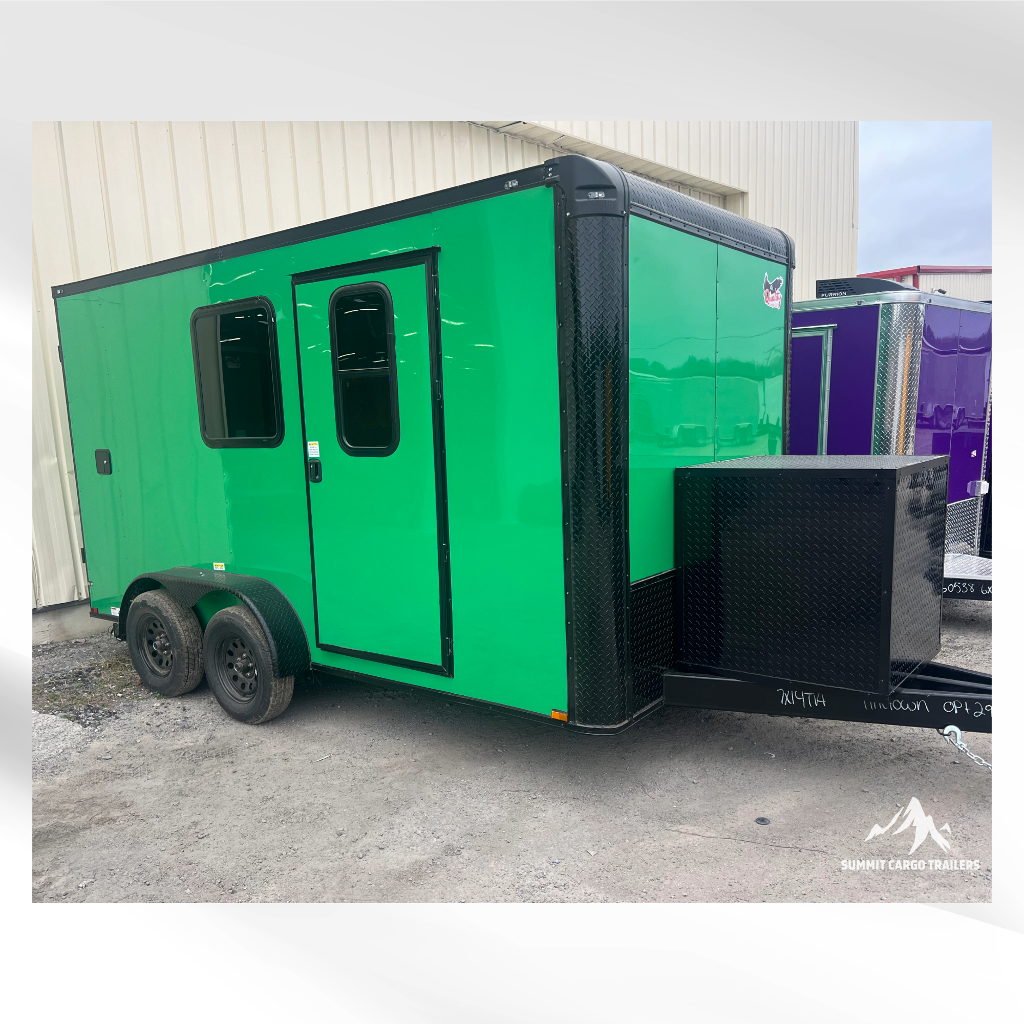 7X14TA Lime Green Pet Grooming Trailer