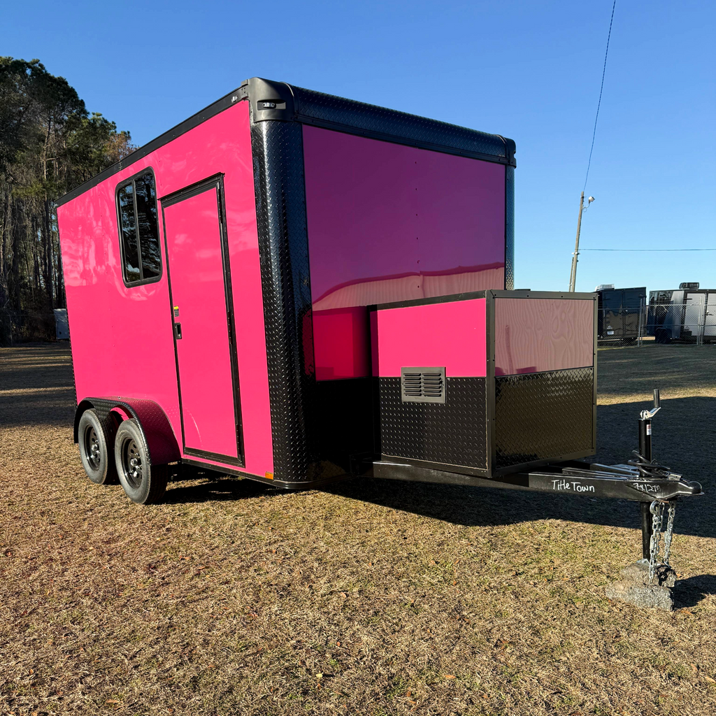7X14TA Pink Pet Grooming Trailer