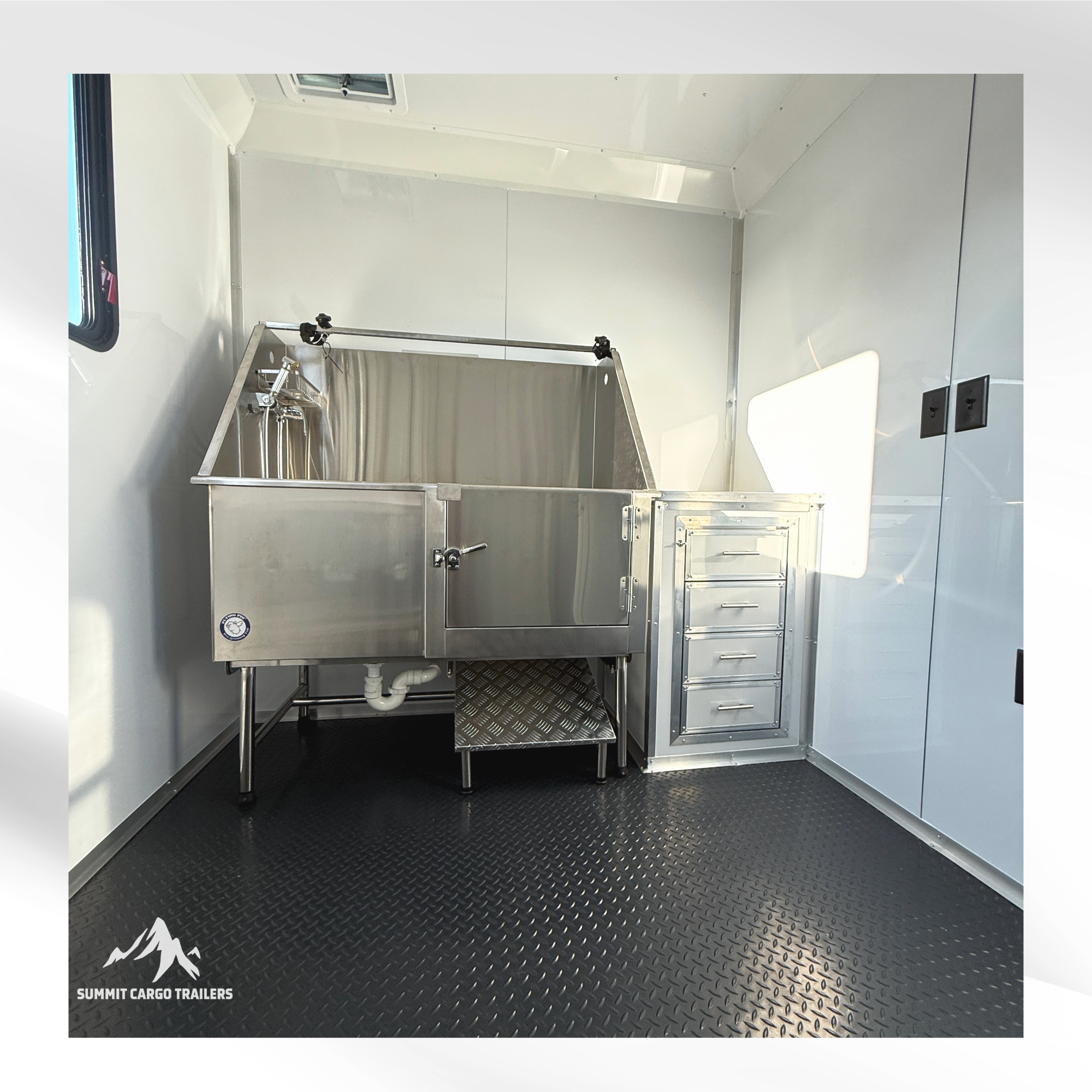 7X14TA Water Blue & Black Pet Grooming Trailer