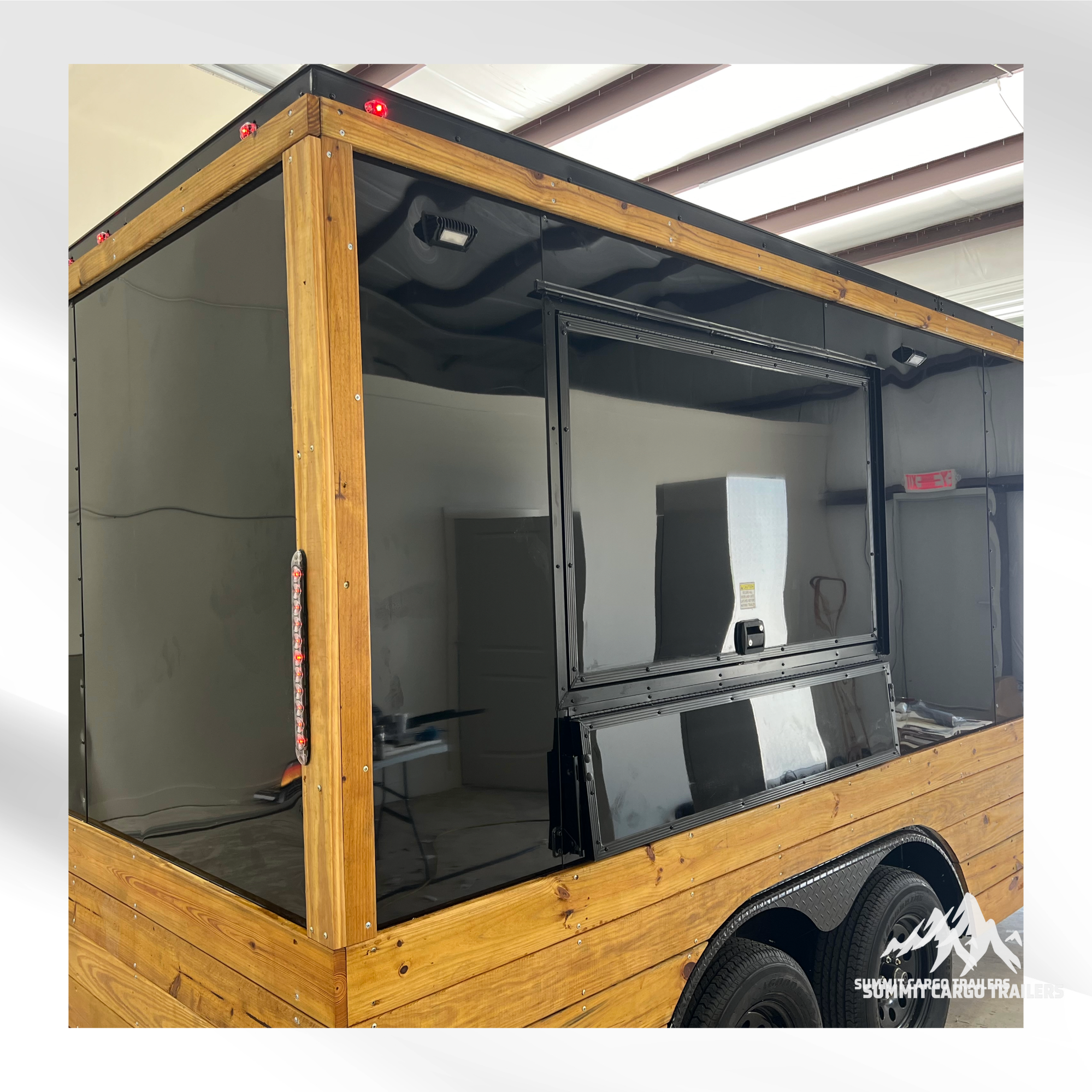 8.5X14TA Black & Wood Siding Concession Trailer