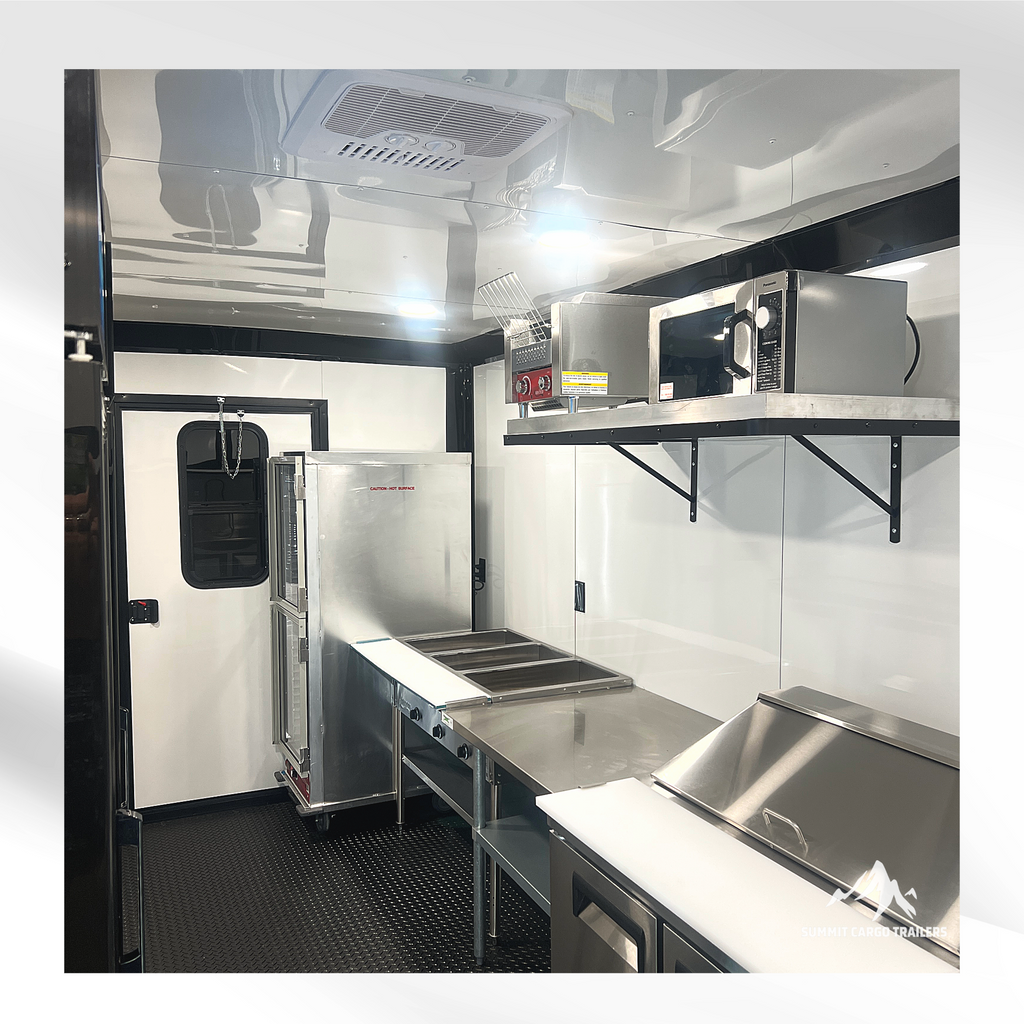 8.5X28TA Black Concession Gullwing Porch Trailer