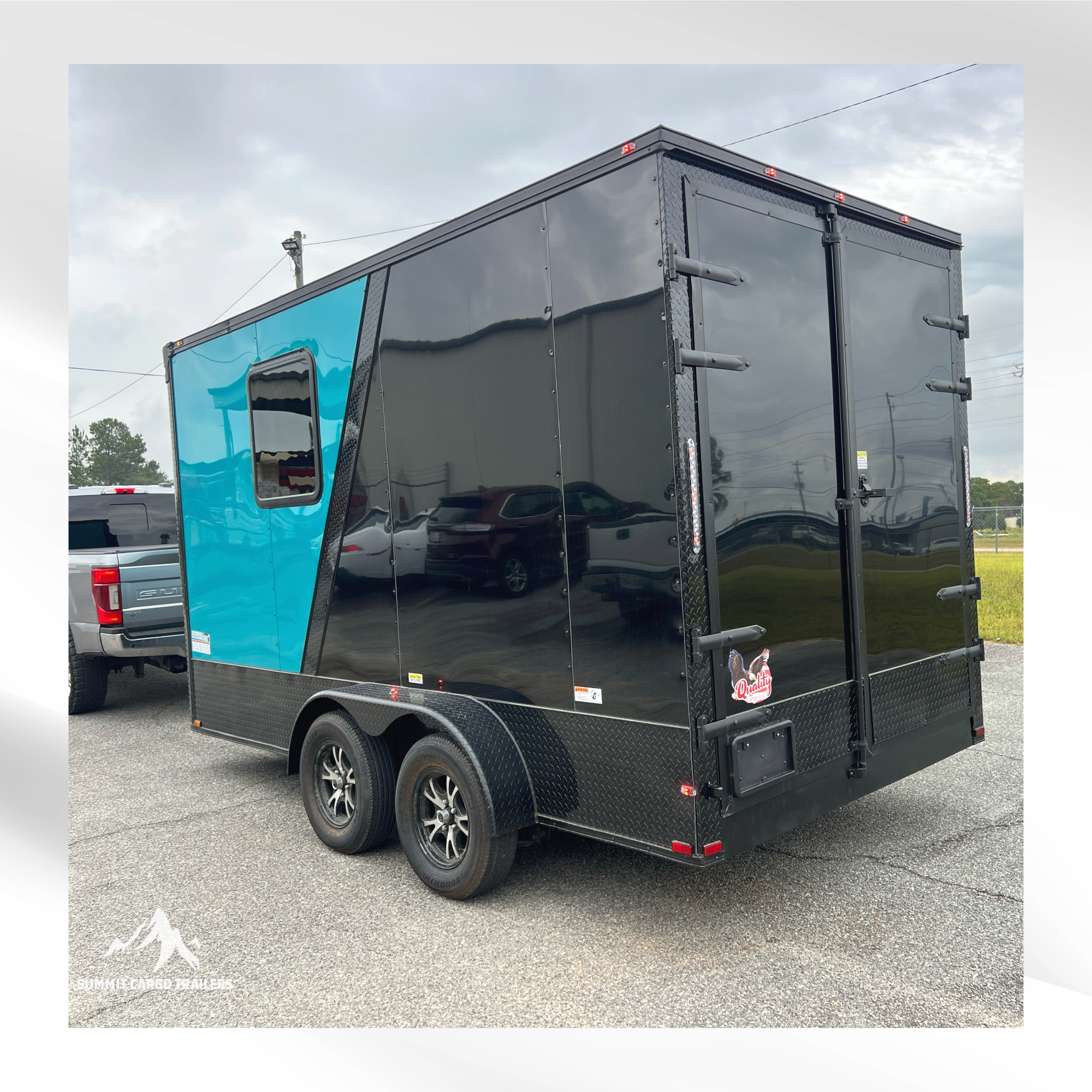7X14TA Water Blue & Black Pet Grooming Trailer