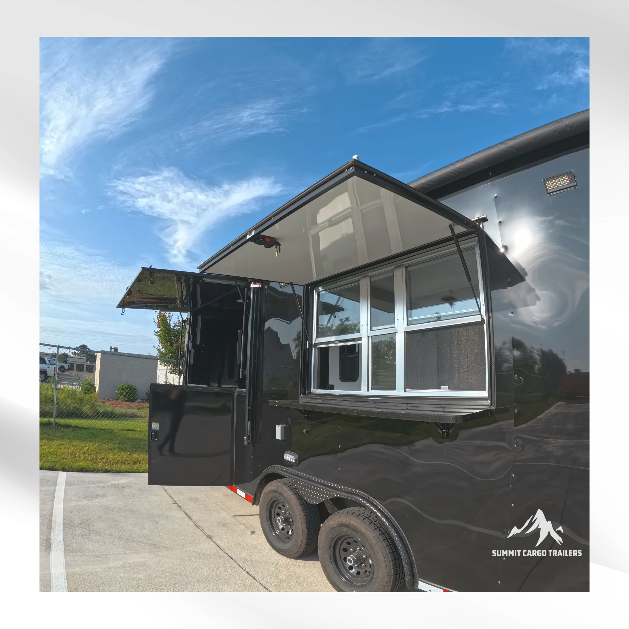 8.5X28TA Black Concession Gullwing Porch Trailer