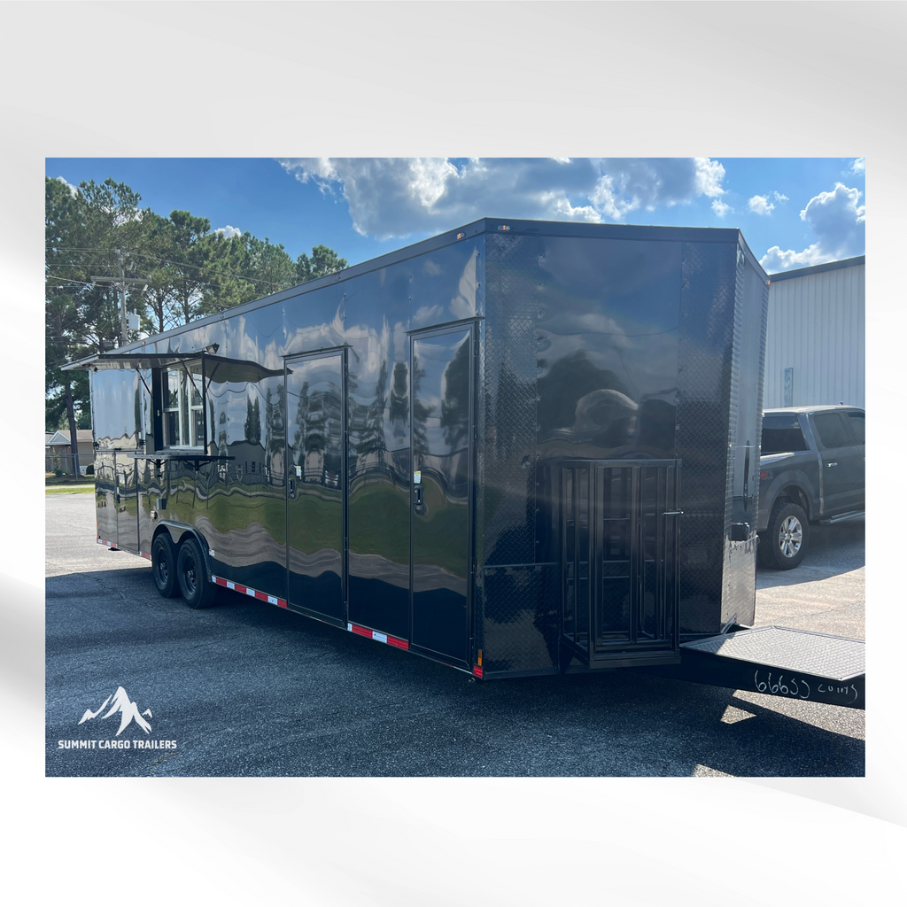 8.5X28TA Black Concession Gullwing Porch Trailer