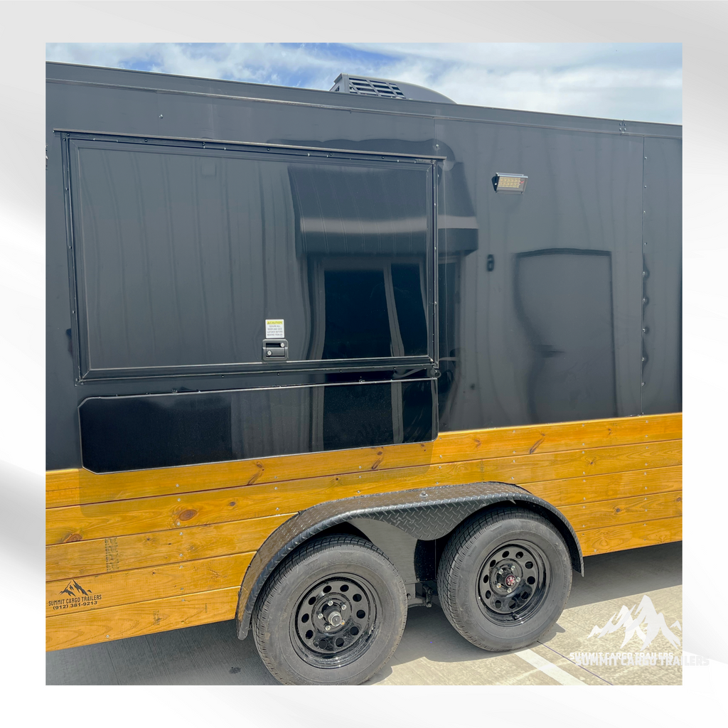 7X14TA Black & Wood Siding Concession Trailer