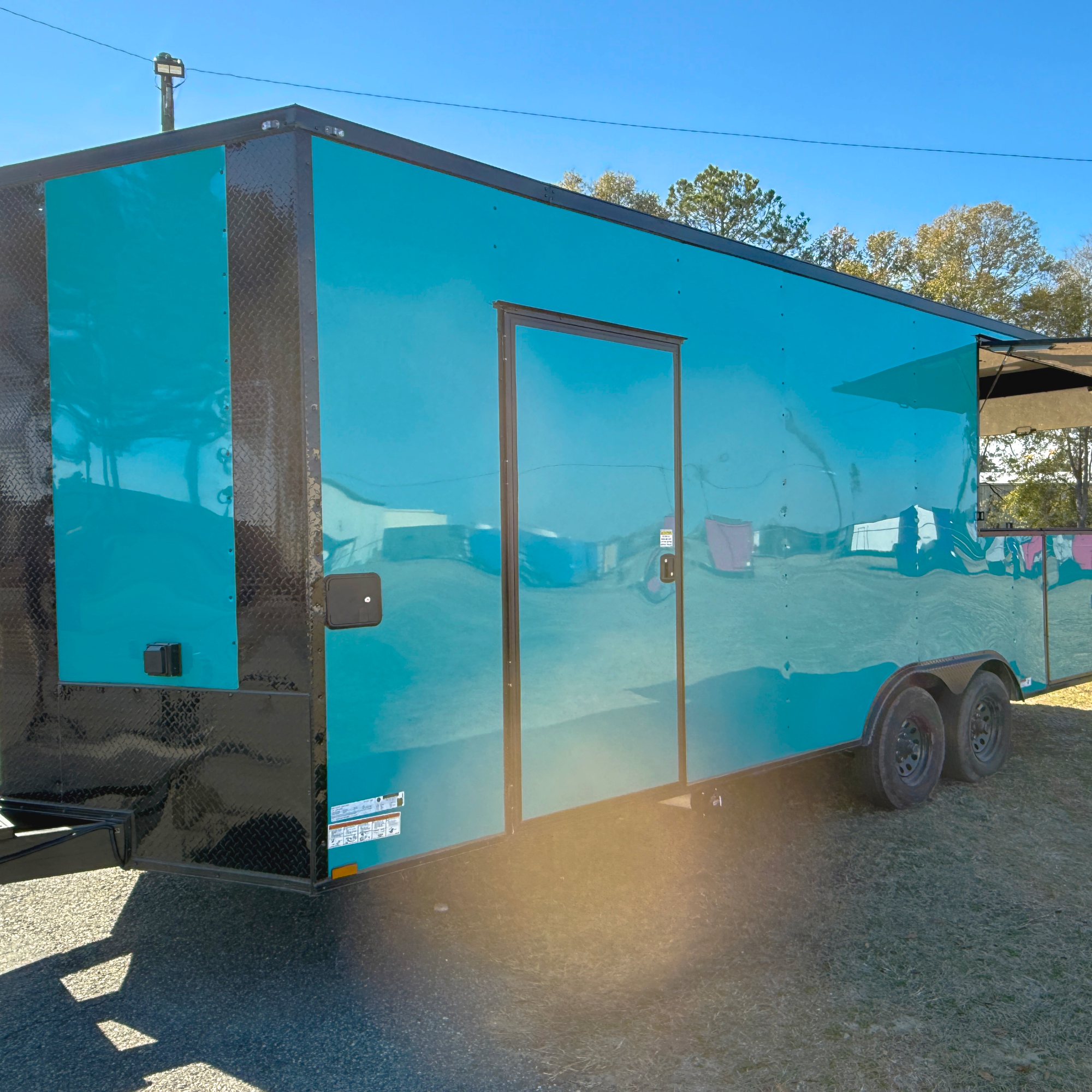 8.5X22TA3 Water Blue Concession Gullwing Porch Trailer