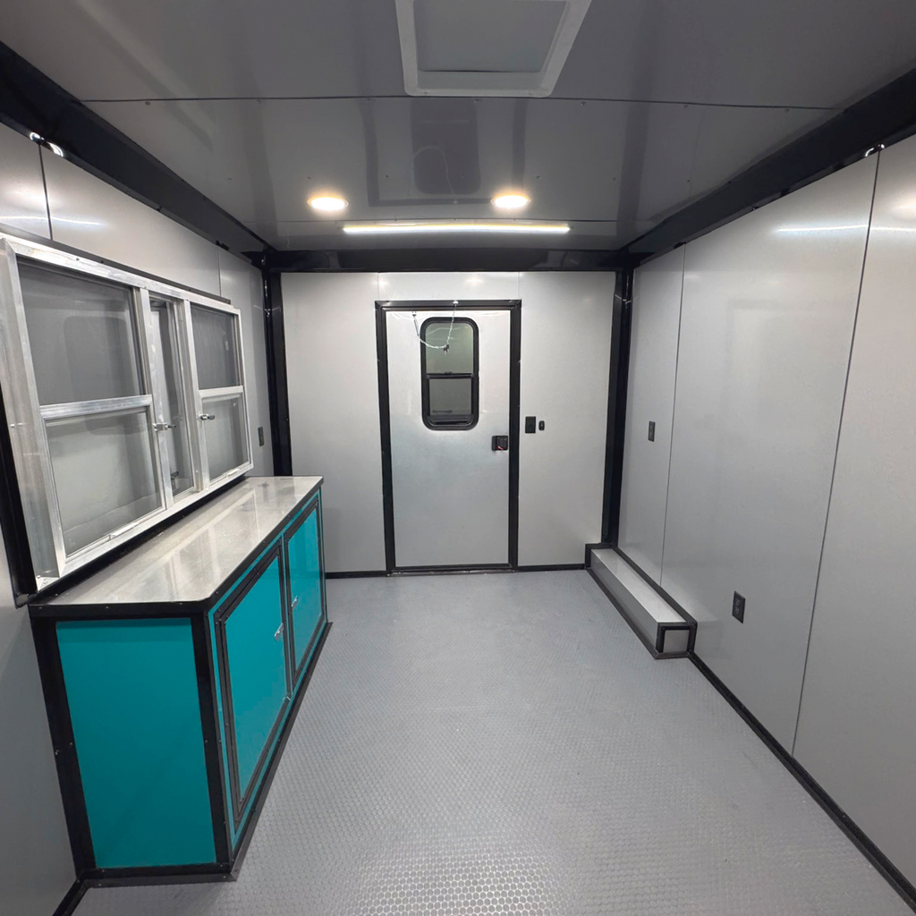 8.5X22TA3 Water Blue Concession Gullwing Porch Trailer