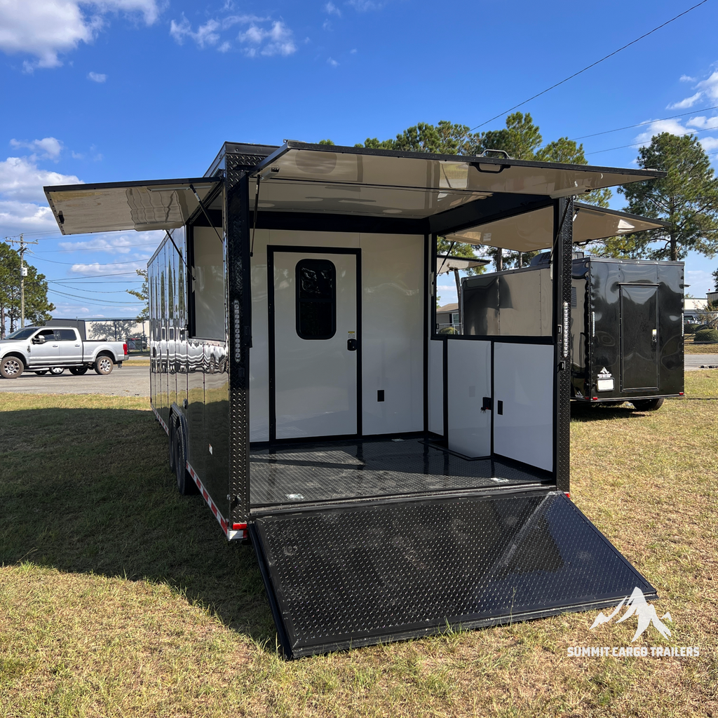 8.5X28TA Black Concession Gullwing Porch Trailer