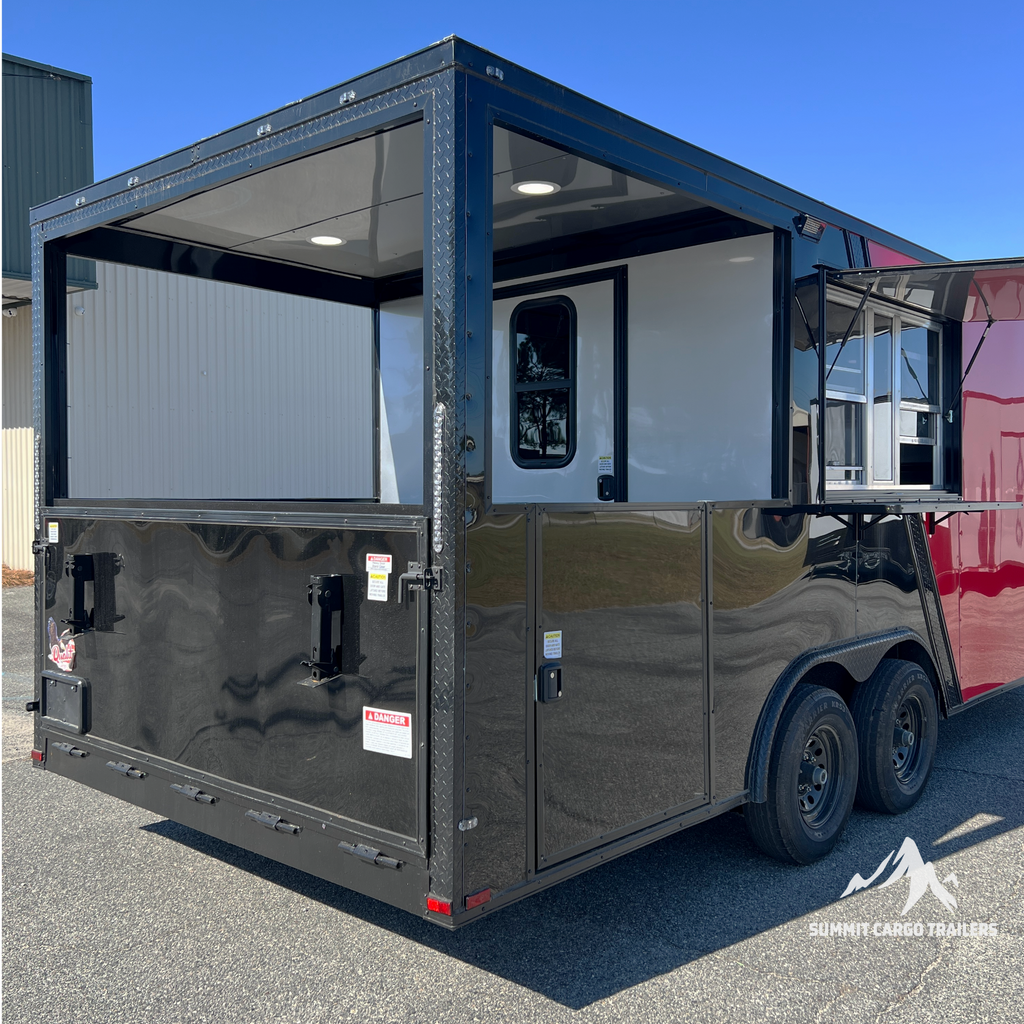 8.5X20TA3 Red & Black Concession Porch Trailer