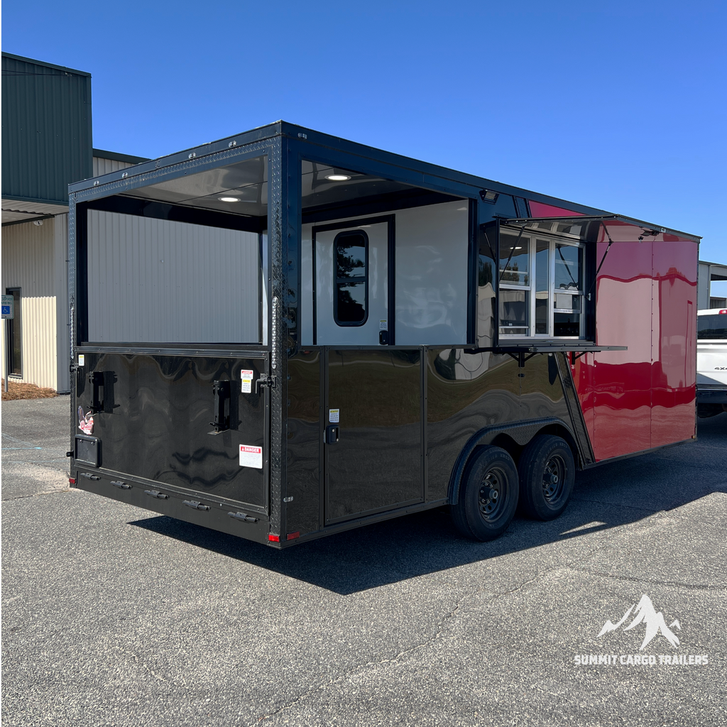 8.5X20TA3 Red & Black Concession Porch Trailer