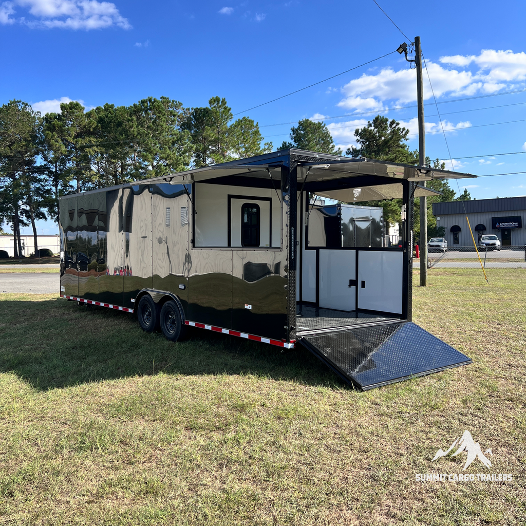 8.5X28TA Black Concession Gullwing Porch Trailer