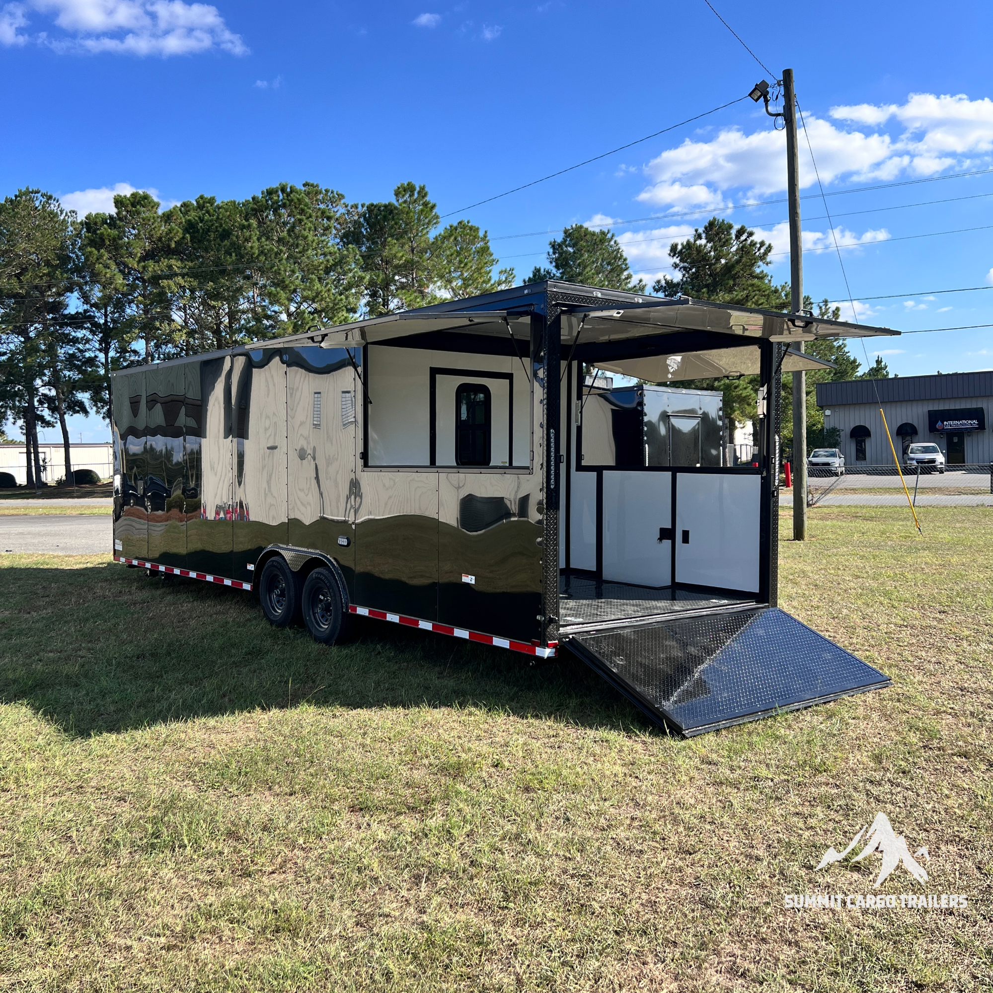 8.5X28TA Black Concession Gullwing Porch Trailer