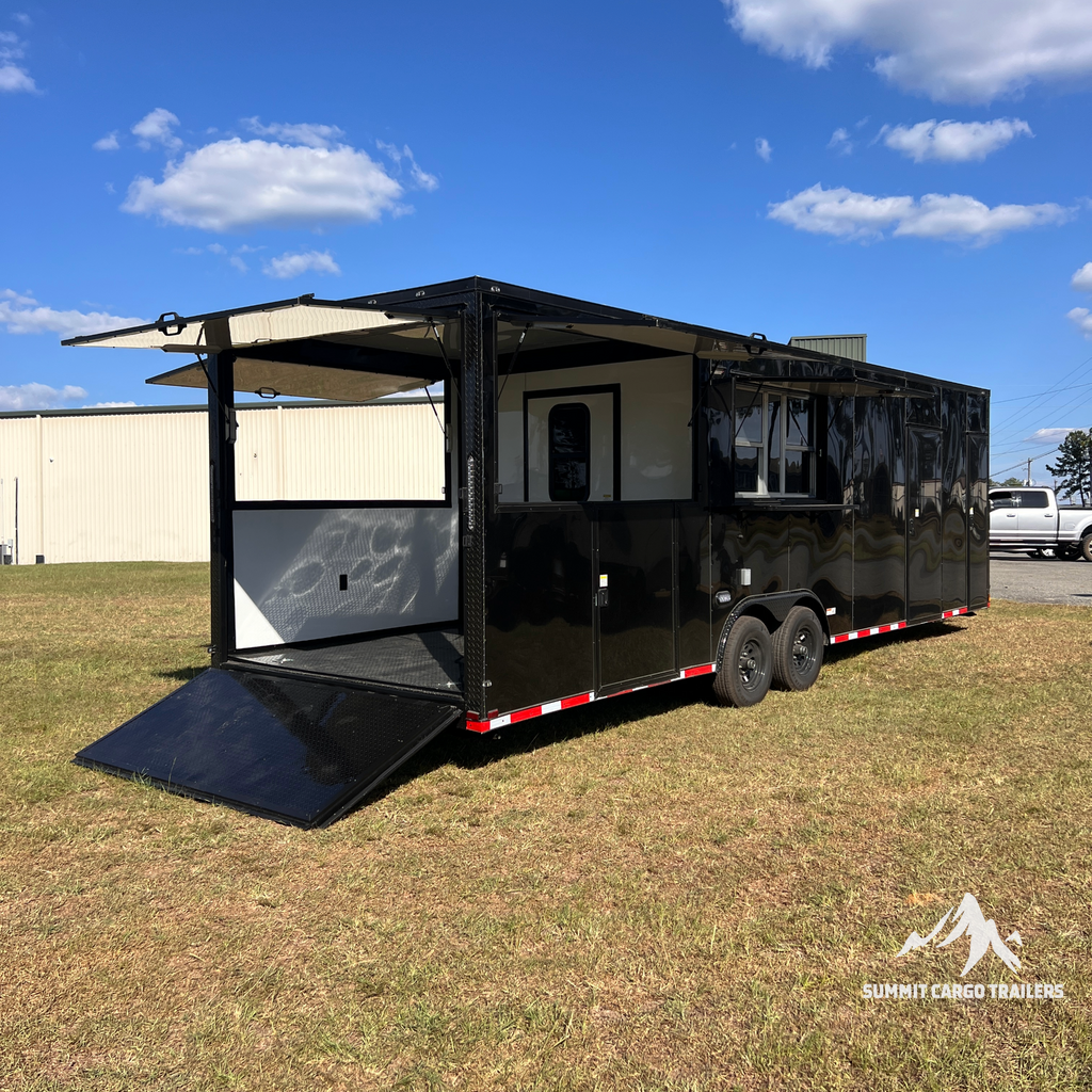 8.5X28TA Black Concession Gullwing Porch Trailer