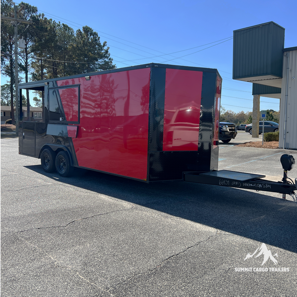 8.5X20TA3 Red & Black Concession Porch Trailer