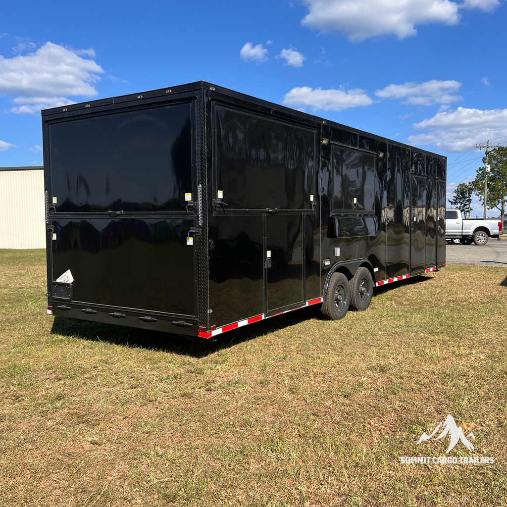 8.5X28TA Black Concession Gullwing Porch Trailer