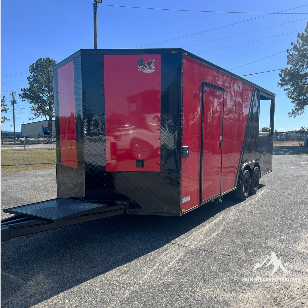 8.5X20TA3 Red & Black Concession Porch Trailer