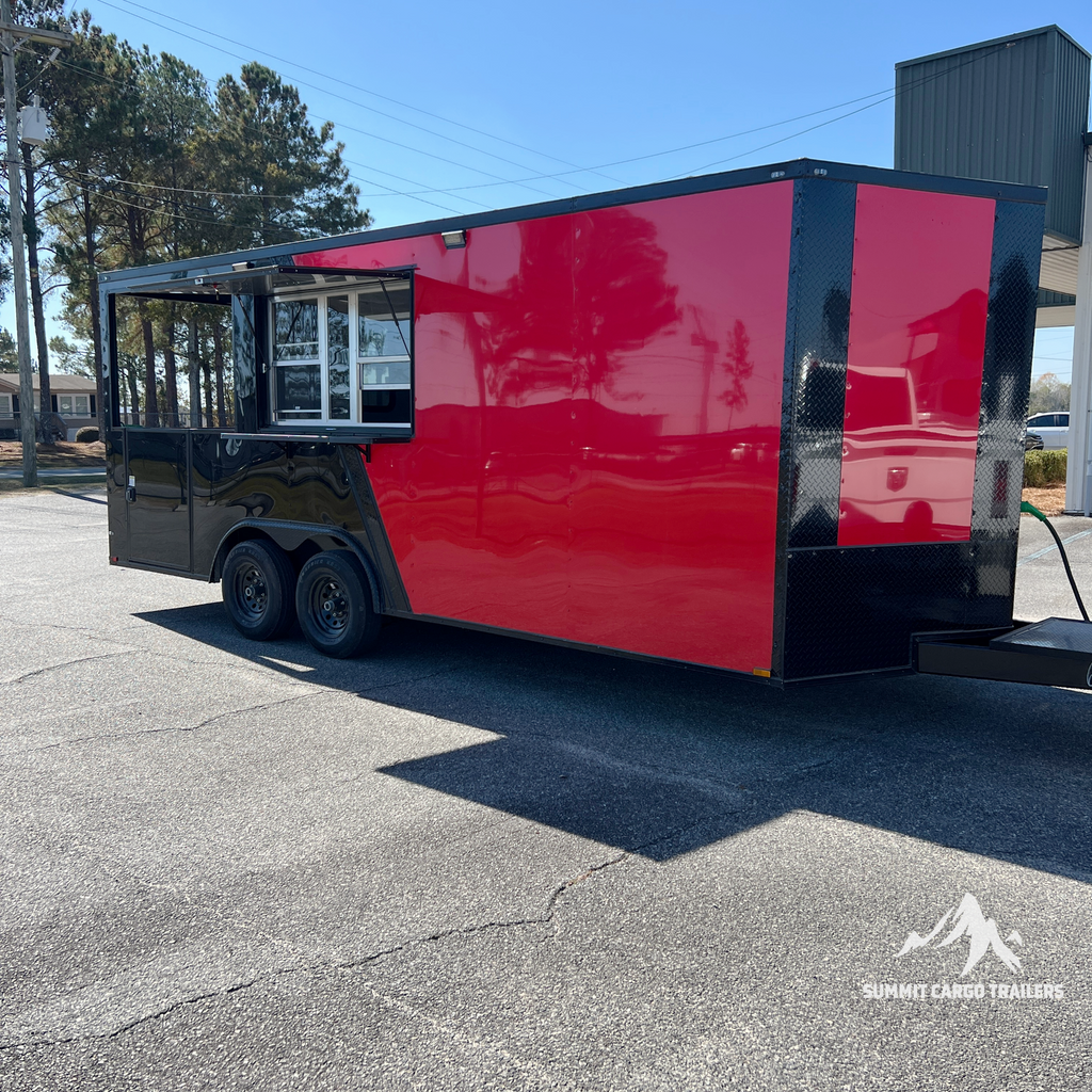 8.5X20TA3 Red & Black Concession Porch Trailer