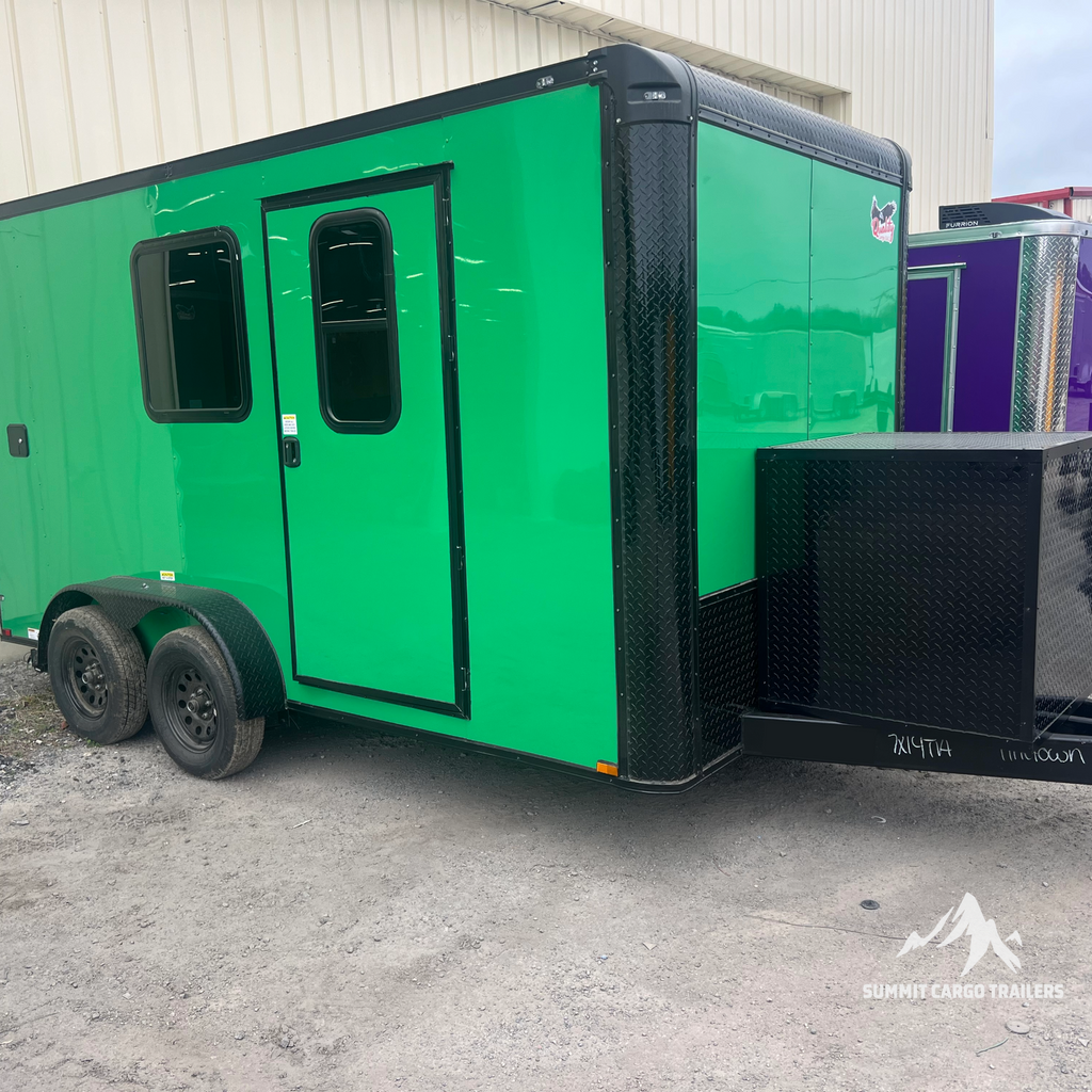 7X14TA Lime Green Pet Grooming Trailer