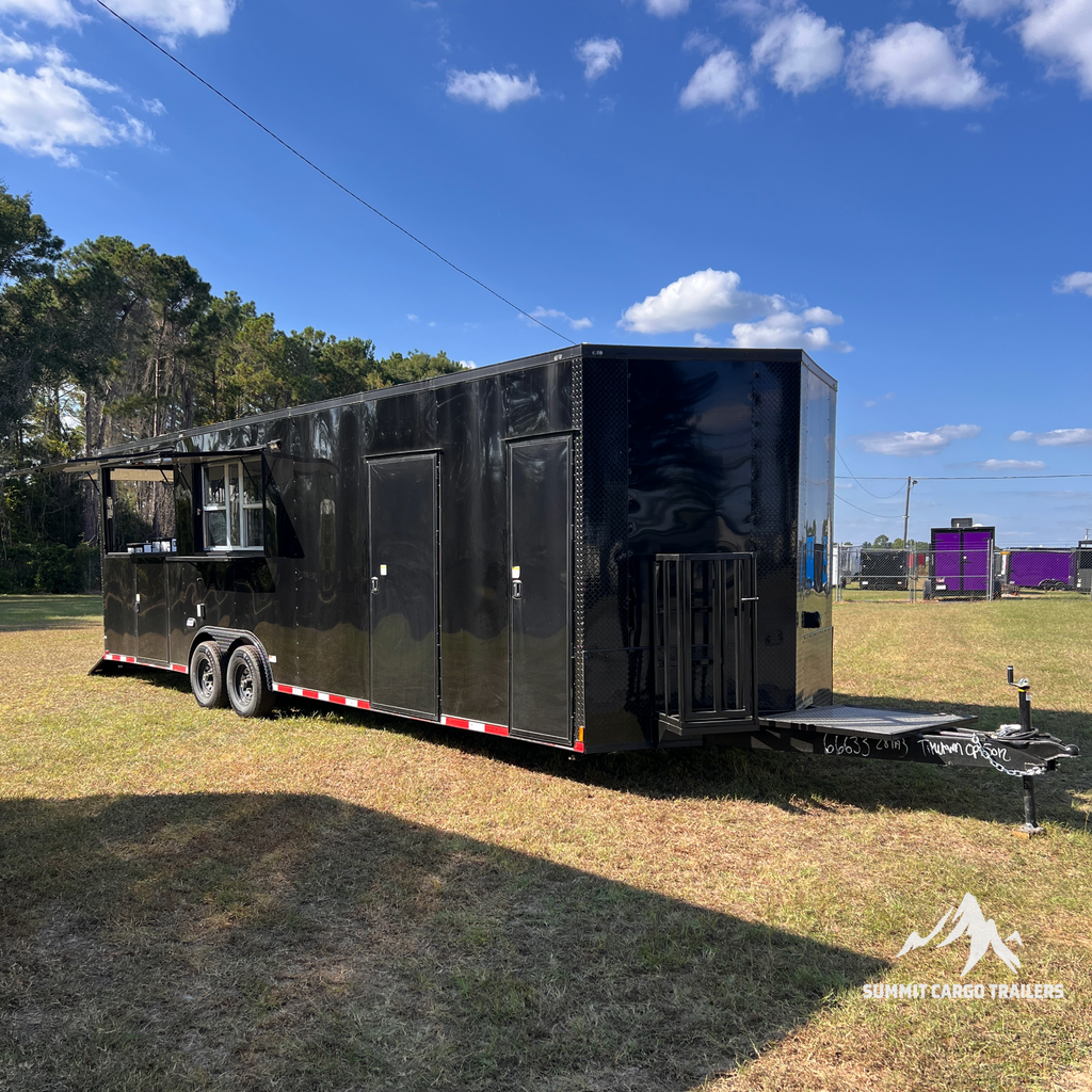 8.5X28TA Black Concession Gullwing Porch Trailer