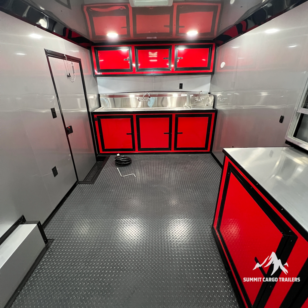 8.5X20TA3 Red & Black Concession Porch Trailer