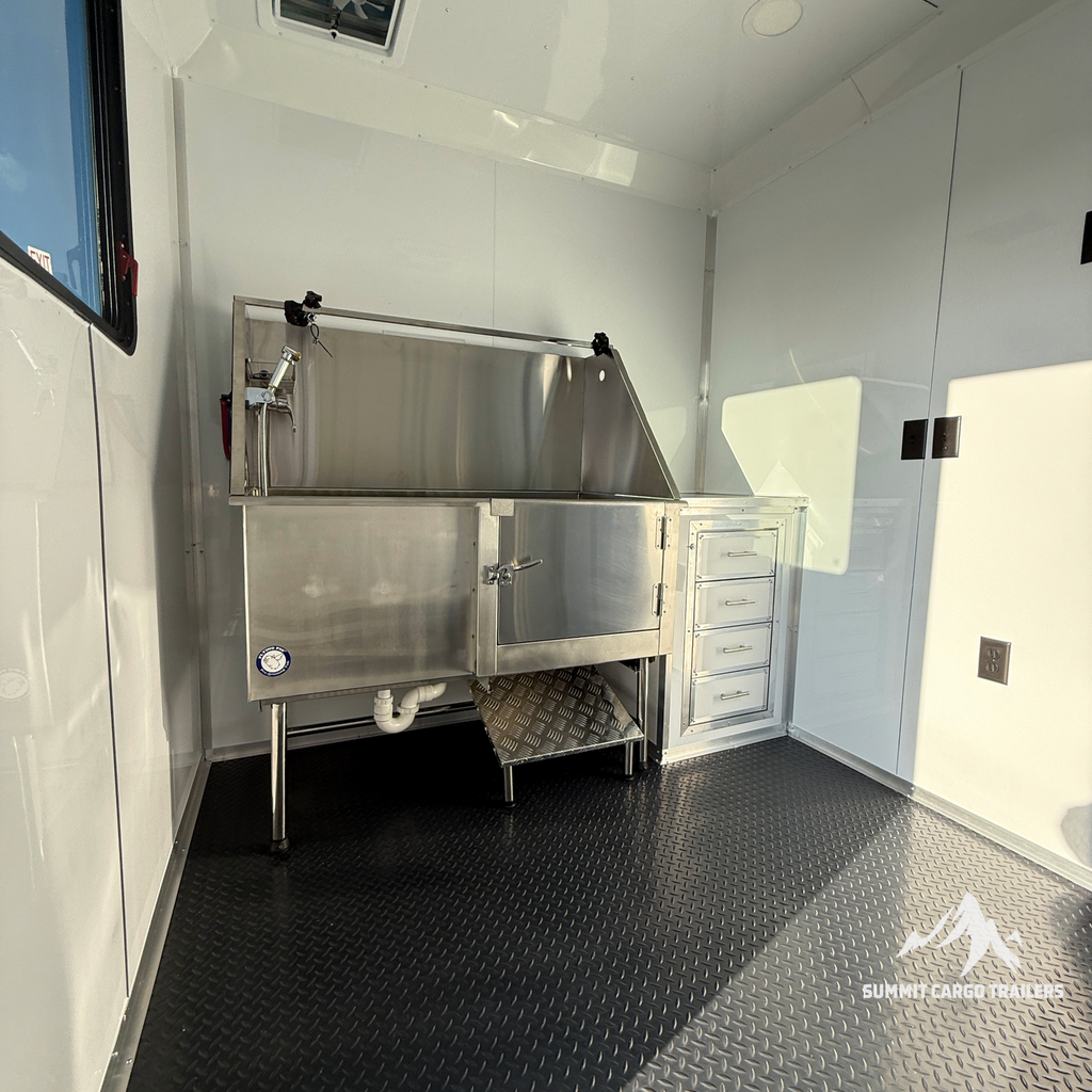 7X14TA Pink & Black Pet Grooming Trailer