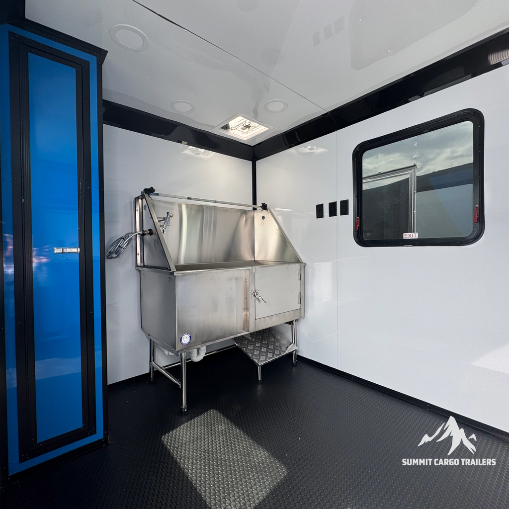 7X14TA Blue & Black Dog Grooming Trailer