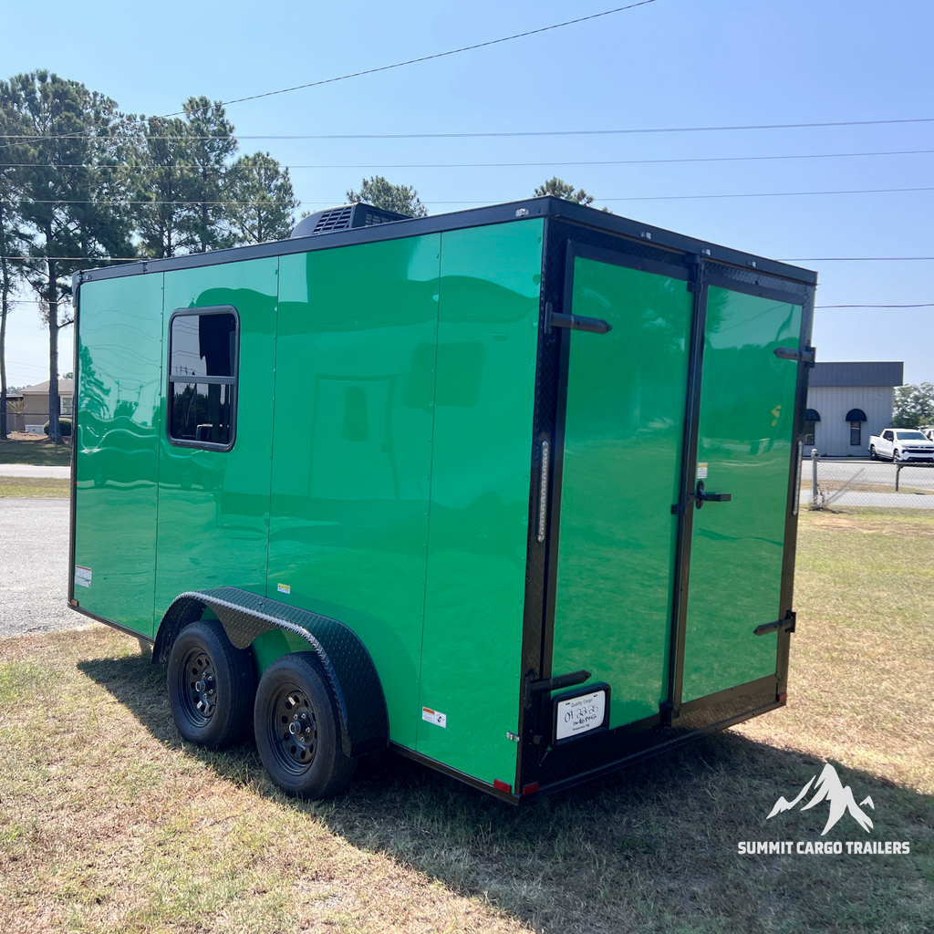 7X14TA Lime Green Pet Grooming Trailer