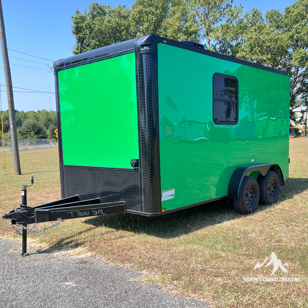 7X14TA Lime Green Pet Grooming Trailer
