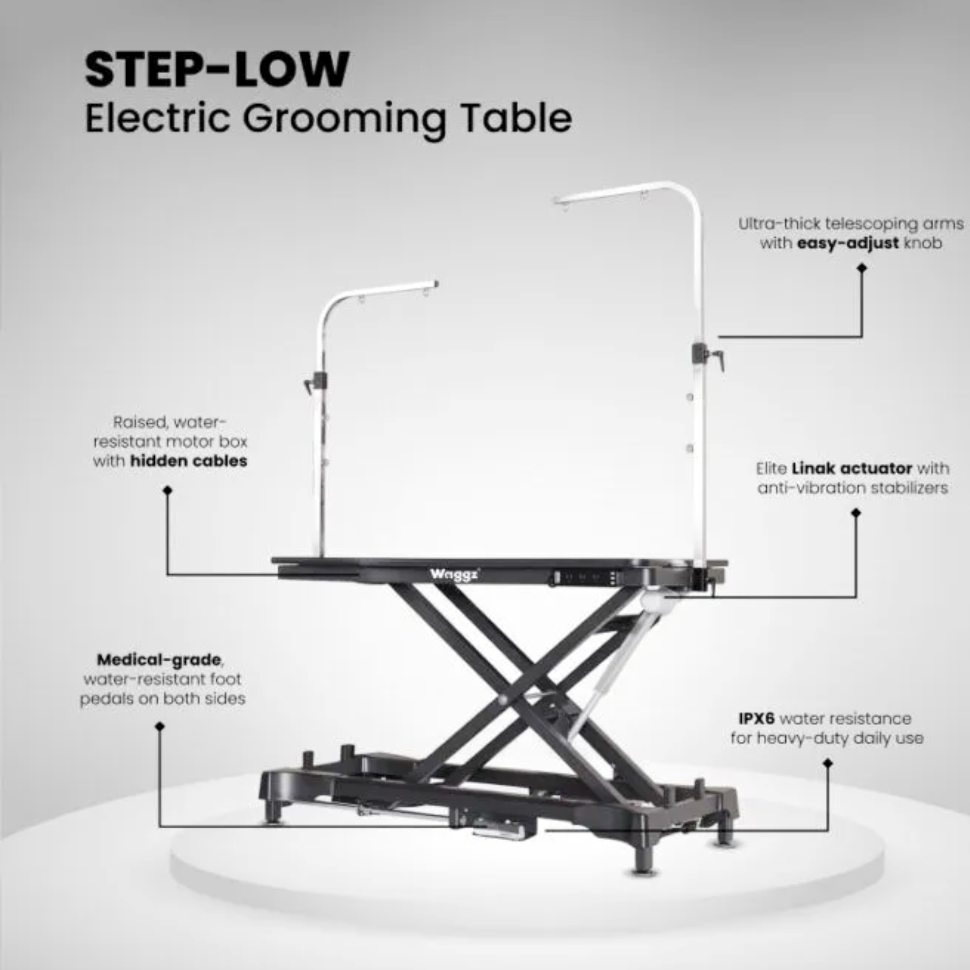 Waggz Step-Low White Electric Dog Grooming Table
