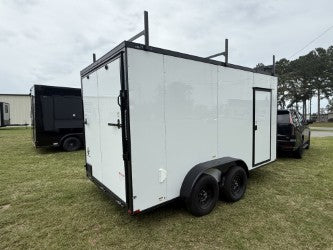 7x14TA White 3-Ladder Rack Work Trailer